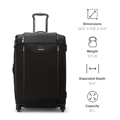 TUMI - Voyageur Leger 4 Wheeled Luggage - Women's Lightweight and Spacious, Sleek Silhouette, Durable Premium Suitcase - 26" Medium Dual Access Expandable Checked, Black with Gunmetal Hardware - color: BLACK/GUNMETAL, style: 26" Short Trip Expandable Pack