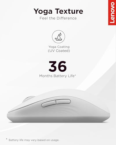 Lenovo Yoga Bluetooth Silent Mouse, 3 Level DPI Adjustment, 36 Month Battery Life, Bluetooth 5.3, 3 Device Paring, Whisper Quiet, Programmable Buttons, Smooth Finish, Seashell - color: Seashell