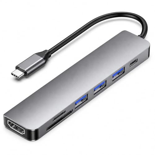 USB C Hub 7-in-1 Multiport Adapter for MacBook Pro/Air, USB C Adapter with 4K HDMI, USB 3.0 Ports, 100W PD Charging, SD/TF Card Reader, Aluminum USB C Docking Station for Laptop