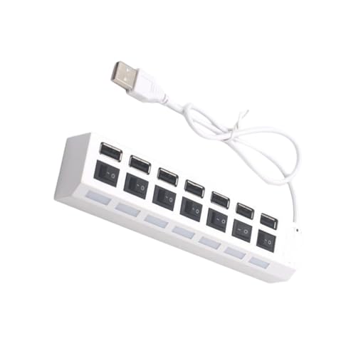 7 Port USB2.0 Hub with Individual Switches 480Mbps Charging for PC Laptop Accessories Multi Port USB with Control - color: White