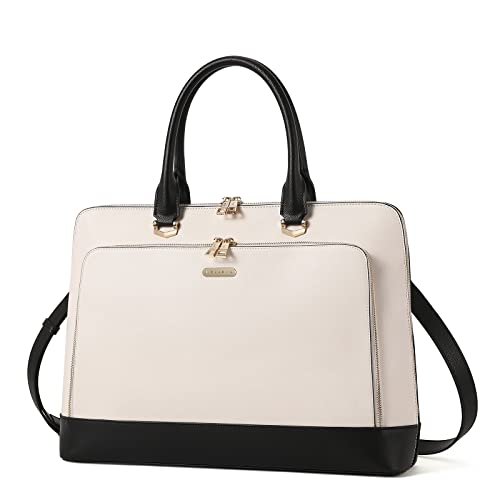 CLUCI Leather Briefcase for Women 15.6 Inch Laptop Business Computer Ladies Stylish Work Handbags Shoulder Bag - color: Beige-black