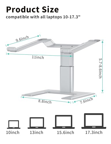 ALASHI Laptop Stand for Desk, Computer Stand Adjustable Height, Ergonomic Notebook Laptop Riser, Aluminum Metal Holder Compatible with 10 to 17.3 Inches Notebook PC Computer, Silver - color: B-Silver
