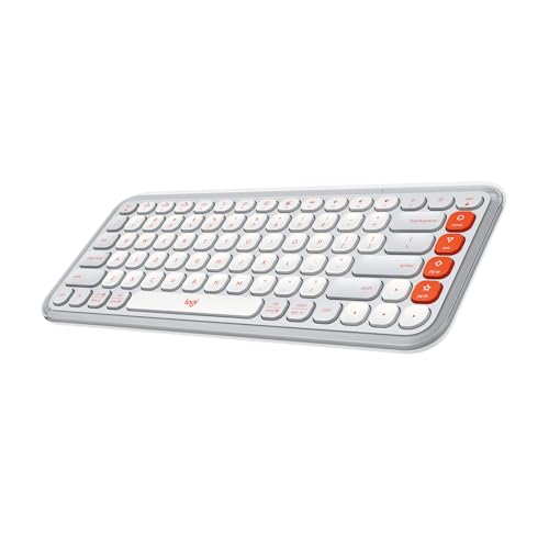 Logitech POP ICON Keys Wireless Bluetooth Keyboard - Off White and Orange | Comfortable typing, programmable keys, easy-switch between up to 3 devices, for laptop, tablet, PC - color: White Orange, style: Keyboard