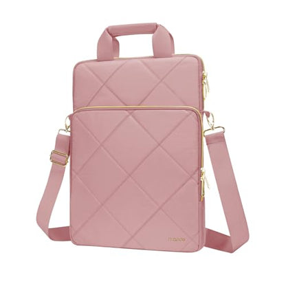MOSISO Vertical Laptop Bag, Computer Bags | Rhombus Quilted Laptop Shoulder Bag with Trolley Sleeve&Pocket&Handle - color: Pink, size: 16 inch