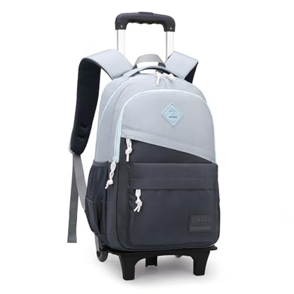 Rolling Backpack for Boys Girls School BookBag with Wheels Kids Luggage Trolley Back Pack on Wheels Elementary Travel Bag - color: Grey Two Wheels, size: 2 Wheels