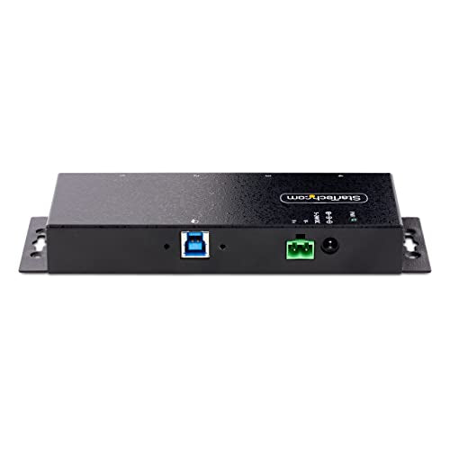 StarTech 4-Port Industrial USB 3.0 Hub 5Gbps, TAA (5G4AINDNP-USB-A-HUB) | 4x USB-A ports, ESD protection, DIN wall and desk mountable, Locking ports, Terminal block 5-24V DC