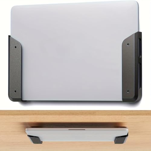 2pcs Black Under Desk Laptop Mount Holder | 26mm Thick Adhesive & Screw Mount for Tablets & Keyboards