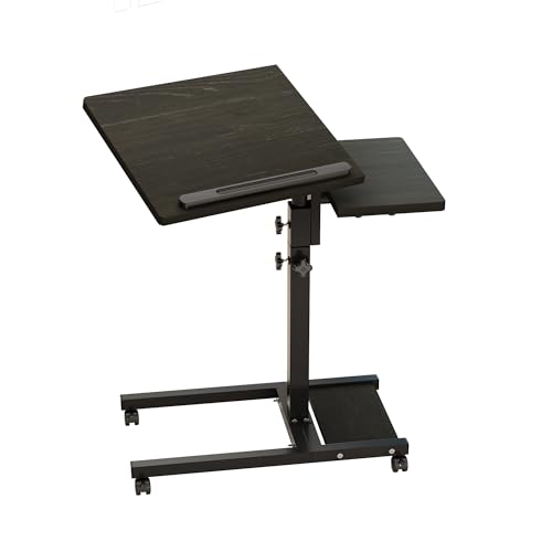 LINGMI Mobile Height Adjustable Laptop Desk with Mouse Pad, Portable Laptop Desk Rolling Tiltable Table with Small Side Table for Couch,Rolling Computer Stand - color: Dekuwood Black