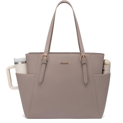 LOVEVOOK Laptop Tote Bag for Women,Leather Work Computer Briefcase Bag | Large Cup Holder,15.6 Inch Work Tote,Professional Briefcase,Teacher Commuter Shoulder Bag,Office,Travel,Gift - color: Nude Color, size: 15.6 Inch