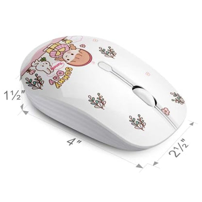 JUHOO Wireless Mouse with Nano Receiver for PC, Laptop, Notebook, Computer, MacBook, Less Noise, Portable Mobile Optical Mice - style: Rabbit & Girl