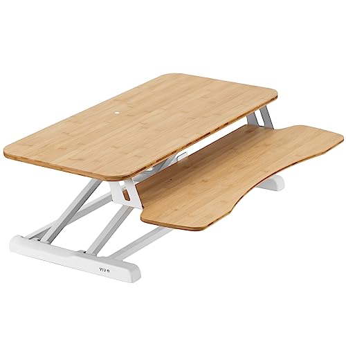 VIVO Real Bamboo 32 inch Standing Desk Converter, DESK-V000KO | Height Adjustable, Stand Up Desk Riser, Wide Keyboard Tray, Dual Monitor and Laptop Workstation, Black Frame, K Series - color: Bamboo, size: 32"