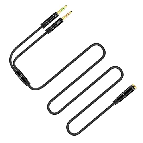 Headphone Splitter for Computer 3.5mm, Audio Splitter Cable Distributor Adapter Socket Mobile Phone Headset to Laptop Earphone Microphone Black 1meter
