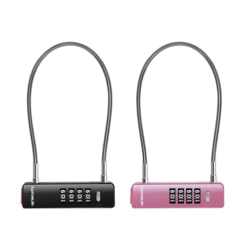 Cable Lock with Code, 4 Digit Combination Locks for Outdoor Fence Gate, Travel Luggage, Combo Padlock Wire U Locks for Cabinet, Kids Bike, Scooter (11.8"(30cm) Cable, Black+Pink) - color: Black+Pink, size: 11.8"(30cm) Cable