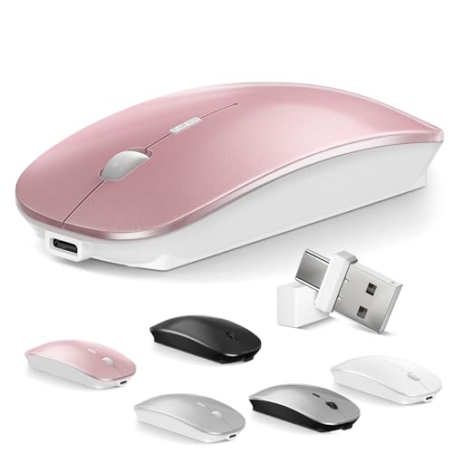 Mouse for MacBook Wireless Bluetooth Mouse Laptop MacBook Air Mac Pro Rechargeable Silent PC iPad Optical Mouse with Dual Mode Switch Bluetooth 5.2/3.0 and 2.4GHz USB Type-C Receiver Rose Gold - color: 1.Bluetooth Wireless Mouse (Rose Gold)
