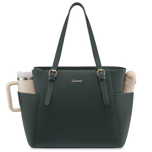 LOVEVOOK Laptop Tote Bag for Women,Leather Work Computer Briefcase Bag | Large Cup Holder,15.6 Inch Work Tote,Professional Briefcase,Teacher Commuter Shoulder Bag,Office,Travel,Gift - color: Green, size: 15.6 Inch