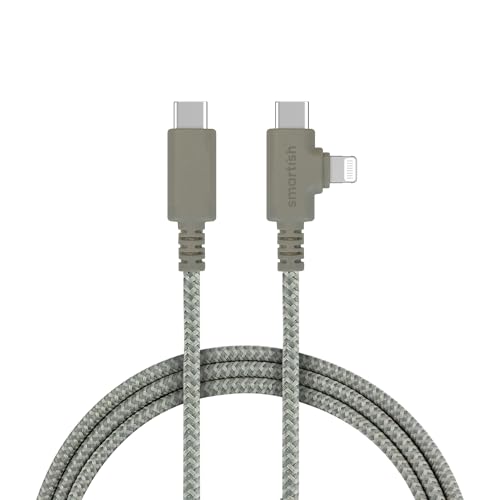 Smartish 2 in 1 USB C to USB C/Lightning Cable - Crown Joule - 6 Ft Fabric Wrapped Fast Charging Cord - for iPhone, Galaxy, Pixel - 100W Dual Fast Charger for Phones/Laptops - Lightly Toasted Beige - color: Lightly Toasted Beige, size: USB-C to USB-C/Ligh