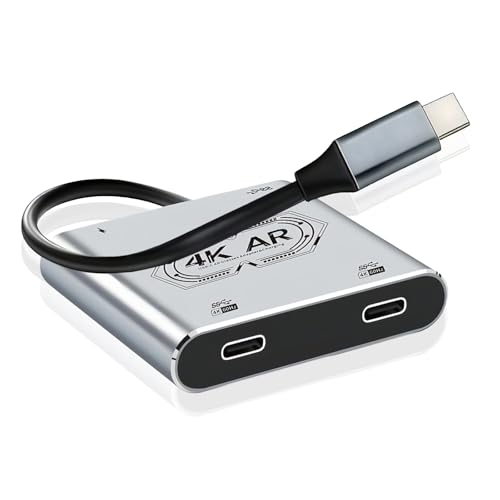 Xrea l Hub Adapter,4-in-1 Dual USB-C Display Hub, 4K@60Hz Video Output, PD 100W Input & USB 3.0 5Gbps,for Switch 2/Switch OLED/PS5/Mac/Laptops/Phone 17/16/15 - for Air 4/Air 3 Series AR Glasses - color: Silver