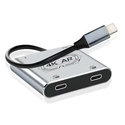Xrea l Hub Adapter,4-in-1 Dual USB-C Display Hub, 4K@60Hz Video Output, PD 100W Input & USB 3.0 5Gbps,for Switch 2/Switch OLED/PS5/Mac/Laptops/Phone 17/16/15 - for Air 4/Air 3 Series AR Glasses - color: Silver