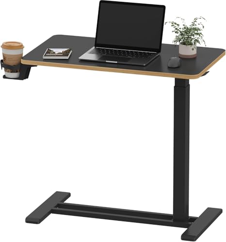 SANODESK 28''Pneumatic Adjustable Overbed Bedside Table with Hidden Casters | Medical Mobile Side End Table Laptop Computer Standing Desk Cart with Tray, Hospital and Home Use,27.6"W x 15.7"D,Black Maple - color: Black Maple, size: Small