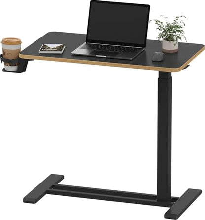 SANODESK 28''Pneumatic Adjustable Overbed Bedside Table with Hidden Casters | Medical Mobile Side End Table Laptop Computer Standing Desk Cart with Tray, Hospital and Home Use,27.6"W x 15.7"D,Black Maple - color: Black Maple, size: Small