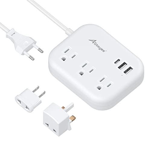 Alitayee European Travel Plug Adapter,EU/UK/US Travel Power Strip 3 USB 3FT | International Universal Travel Plug Adapter,3 Outlets,3 USB Ports,3ft Extension Cord ,EU UK Italy Spain France Germany Cruise - style: 15W-3FT-EU/UK/US Plug
