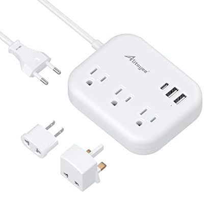 Alitayee European Travel Plug Adapter,EU/UK/US Travel Power Strip 3 USB 3FT | International Universal Travel Plug Adapter,3 Outlets,3 USB Ports,3ft Extension Cord ,EU UK Italy Spain France Germany Cruise - style: 15W-3FT-EU/UK/US Plug