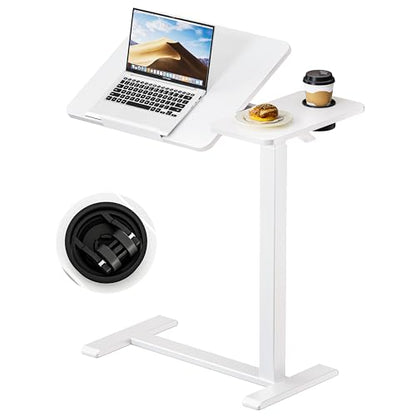 Okin Overbed Bedside Table with Wheels, Adjustable Medical Tilt Top Hospital Bed Table Over The Bed, Rolling Desk Mobile Standing Desk for Hospital Home Use (White) - color: White