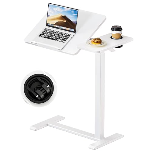 Okin Overbed Bedside Table with Wheels, Adjustable Medical Tilt Top Hospital Bed Table Over The Bed, Rolling Desk Mobile Standing Desk for Hospital Home Use (White) - color: White