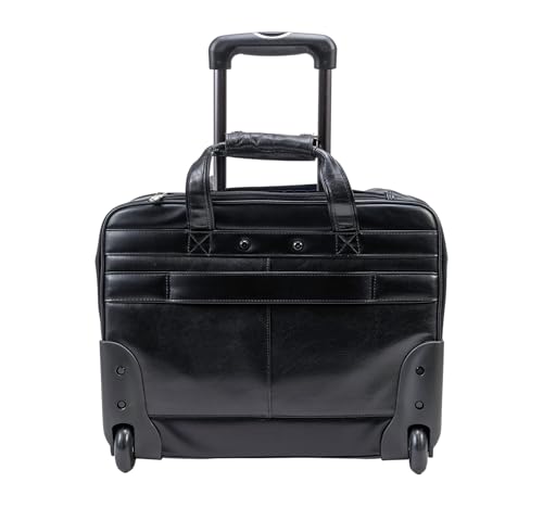 McKleinUSA L Series, Wrightwood, Top Grain Cowhide Leather with Vegan Leather Trim, 17" Leather Wheeled Laptop Briefcase, Black (80505), one Size - Frustration-Free Packaging