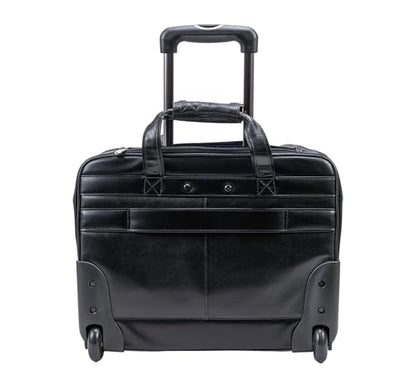 McKleinUSA L Series, Wrightwood, Top Grain Cowhide Leather with Vegan Leather Trim, 17" Leather Wheeled Laptop Briefcase, Black (80505), one Size - Frustration-Free Packaging