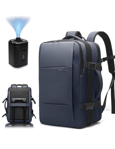 BANGE Backpack with Anti-Theft Vacuum Compression Travel Backpack,Expandable Backpacks with Pump for Airplanes - color: Blue
