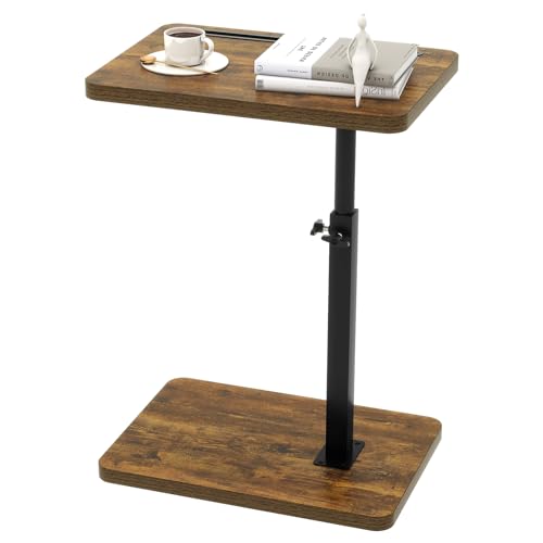 IBUYKE C Shaped Side Table, 360° Swivel Height Adjustable End Table for Small Spaces, with Phone & Tablet Slot, Modern Small Coffee Snack Table for Sofa/Bed, Retro Brown UTVT003H - color: Brown, size: Standard