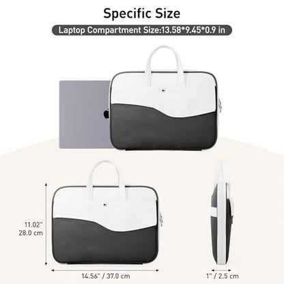 DTTO 14 Inch Laptop Sleeve Case, TSA Waterproof PU Leather Computer Carrying Case Shockproof Protective Laptop Bag with Handle for 13-14" MacBook HP Dell Lenovo ASUS Acer Chromebook, Black White - color: Balck White, size: 14 Inch