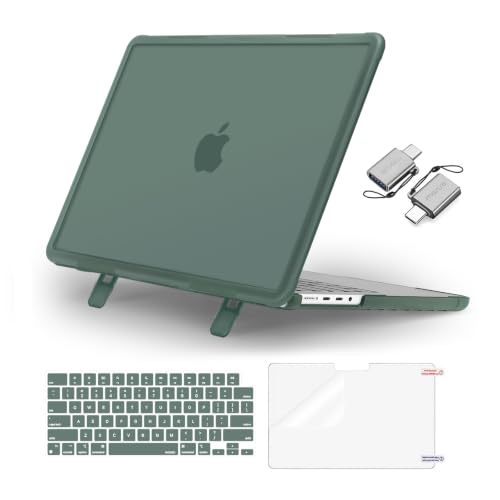 MOSISO Compatible with MacBook Pro 14 inch Case M5 M4 M3 M2 M1 2026-2021 | 4 in 1 Kit Shock-Absorbing Shell with Fold stent, A3427 A3426 A3434 A3112 A3185 A3401 A2918 A2992 A2779 A2442, Emerald Green - color: Emerald Green