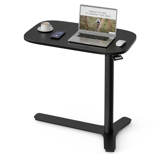 Muvai Overbed Bedside Table with Hidden Casters,30 Inches Adjustable Height Pneumatic Mobile Laptop Standing Desk, Rolling Computer Table for Home & Hospital Use ，Black 30" W x 17.7" D - color: Black