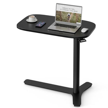 Muvai Overbed Bedside Table with Hidden Casters,30 Inches Adjustable Height Pneumatic Mobile Laptop Standing Desk, Rolling Computer Table for Home & Hospital Use ，Black 30" W x 17.7" D - color: Black