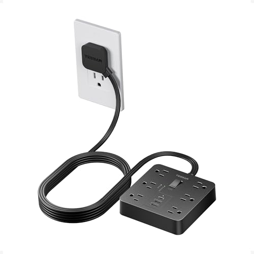 TESSAN 10Ft Black Extension Cord with Multiple Outlets, Flat Plug | 1700 Joules Surge Protector Power Strip, 6 Outlets and 3 USB Ports (1 USB C), Outlet Extender for Home, Office, Dorm - color: Black, size: 10 Feet