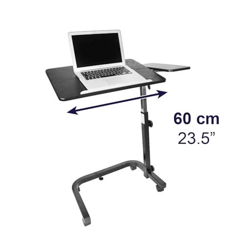KMINA Overbed Table with Wheels, Hospital Bed Table, Tilting, Adjustable Height, Wood and Steel, C Shaped Side for Home Use Swivel, Black - color: Black