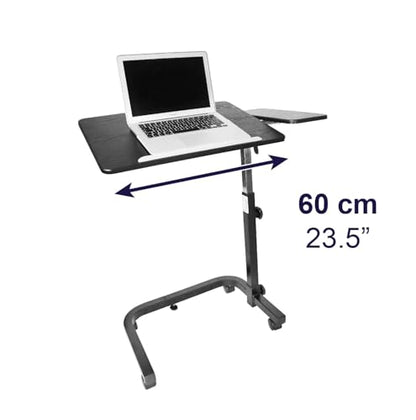 KMINA Overbed Table with Wheels, Hospital Bed Table, Tilting, Adjustable Height, Wood and Steel, C Shaped Side for Home Use Swivel, Black - color: Black