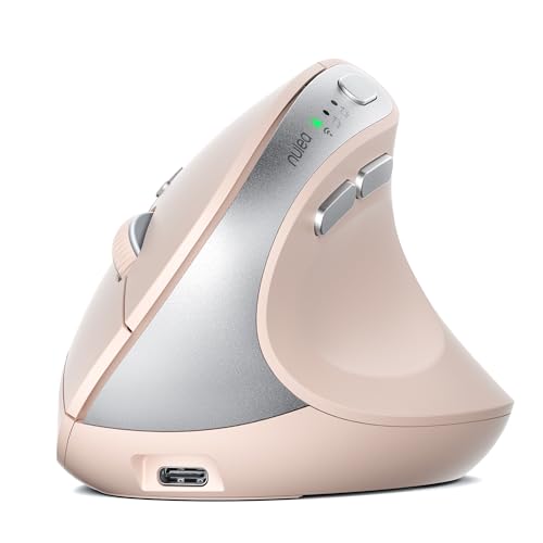 Nulea MD280 Ergonomic Vertical Wireless Mouse - Bluetooth & 2.4G Dual Mode, 4 Adjustable DPI 800/1200/1600/2400, Rechargeable, Silent Clicks, No Lag, 6 Buttons - Perfect for Laptop, Desktop Pink - color: Pink