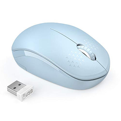 Wireless Mouse, 2.4G Noiseless Mouse with USB Receiver - seenda Portable Computer Mice for PC, Tablet, Laptop with Windows System (Light Blue) - color: Light Blue
