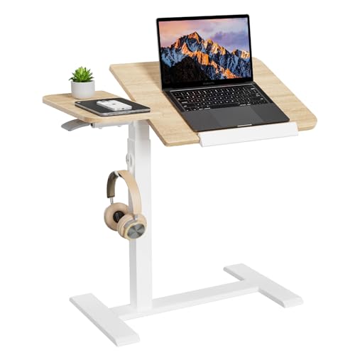 ETHU Overbed Table with Tilting Top, Medical Table with Wheel Height Adjustable - Laptop Bedside Table with Locking Wheels for Hospital, Home, and Office - color: Wood