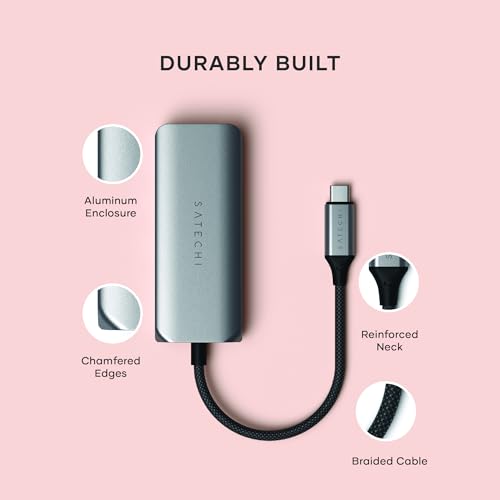 Satechi 4-in-1 USB-C Ethernet Adapter, 2.5 Gbps Speed, Chrome | 3 additional data ports (3.2), for Mac, iPad, Windows, Android, Chrome