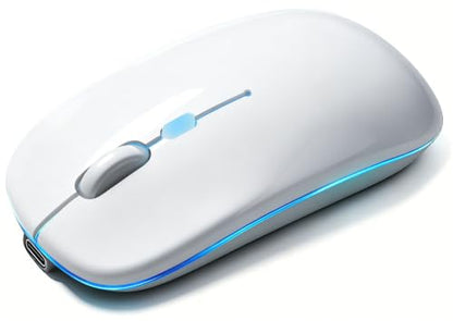 Wireless Bluetooth Mouse Rechargeable Long Lasting Dual Mode - BT 5.2 & 2.4G Silent RGB LED Mice, Slim Portable Ergonomic Mouse for Laptop/PC/Tablet/MacBook/iPad/Apple Devices(White) - color: White