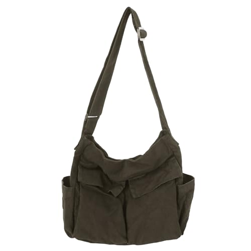 KlaOYer Canvas Messenger Bag Large Hobo Bag Crossbody Shoulder Bag Tote Bag with Pocket for Women and Men - color: Coffee 1