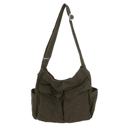 KlaOYer Canvas Messenger Bag Large Hobo Bag Crossbody Shoulder Bag Tote Bag with Pocket for Women and Men - color: Coffee 1