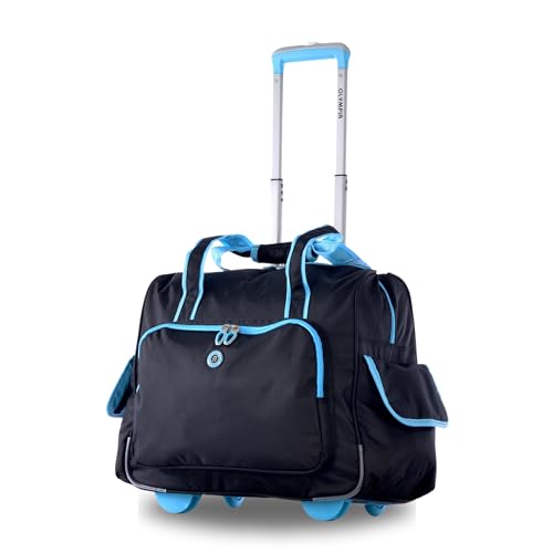 Olympia U.S.A. Deluxe Lightweight Rolling Overnighter Case Overnight Laptop Bag Weekender Travel Carry-On Suitcase Luggage with Wheels and Adjustable Push-Down Handle - color: Black/Blue