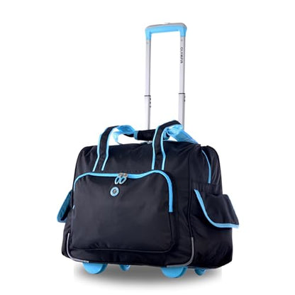 Olympia U.S.A. Deluxe Lightweight Rolling Overnighter Case Overnight Laptop Bag Weekender Travel Carry-On Suitcase Luggage with Wheels and Adjustable Push-Down Handle - color: Black/Blue