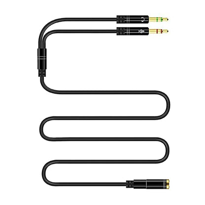 Headphone Splitter for Computer 3.5mm, Audio Splitter Cable Distributor Adapter Socket Mobile Phone Headset to Laptop Earphone Microphone Black 1meter