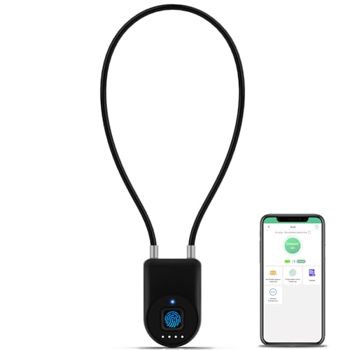 Fingerprint Cable Lock, 6" Long Cable Smart Padlock with Fingerprint Bluetooth APP, Keyless Biometric Waterproof Outdoor Gate Lock for Refrigerator French Door Fence Backyard Pantry - color: Black, size: 6" Shackle